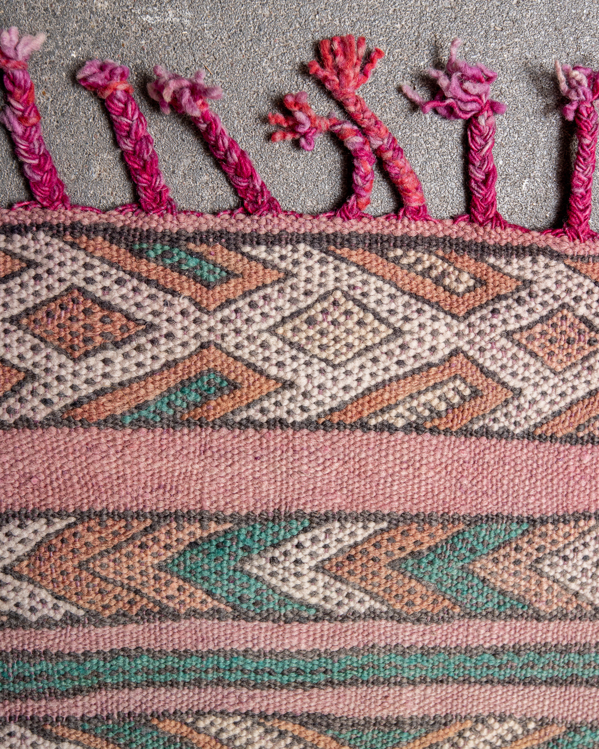 Modern, designer, handcrafted Berber rug from Morocco. Vintage Kelim carpet with beautiful designs and robust flat weave. 100% wool.
